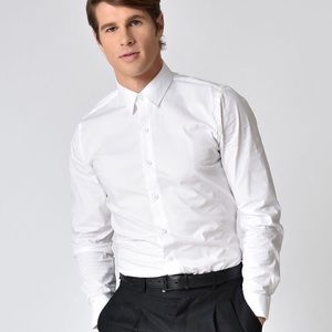 Men's plain white button up shirt